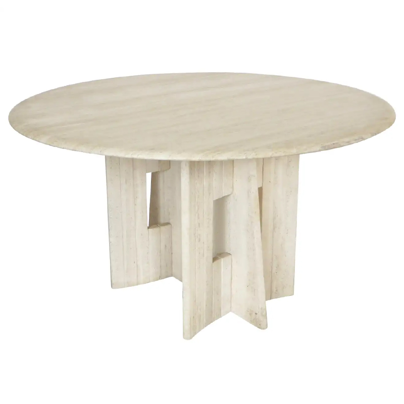 Обеденный стол Travertine Marble Dining Table Round with Sculptural Architectural Base Бежевый Обеденный стол Travertine Marble Dining Table Round with Sculptural Architectural Base Бежевый в Воронеже | Loft Concept