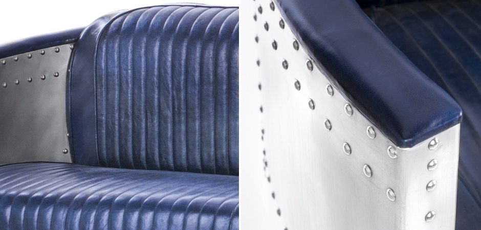Диван Авиатор Sofa 2 seat синяя кожа Диван Авиатор Sofa 2 seat синяя кожа - Loft-Concept в Воронеже