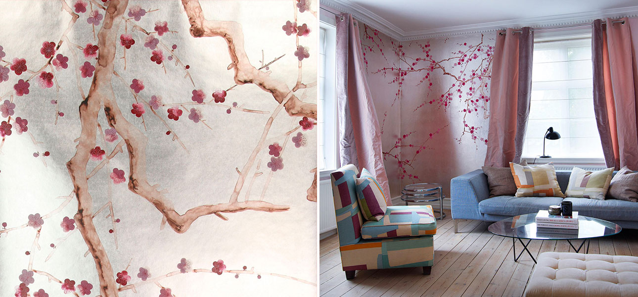 Обои ручная роспись Plum Blossom Blossom on Tarnished Silver gilded paper - фото