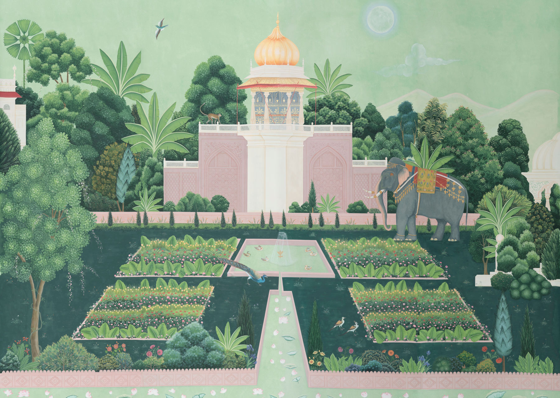Обои ручная роспись Mahal Garden Original colourway on blue painted Xuan paper Обои ручная роспись Mahal Garden Original colourway on blue painted Xuan paper - постер Loft-Concept в Воронеже