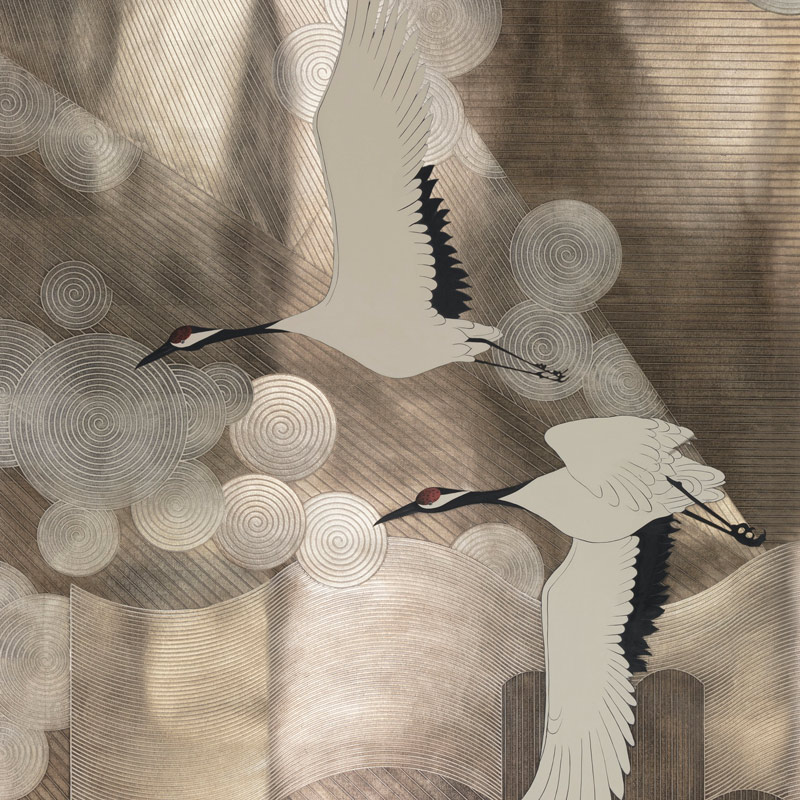 Обои ручная роспись Namban Special Colourway SC-238 on silver gilded paper with antiquing  в Воронеже | Loft Concept 