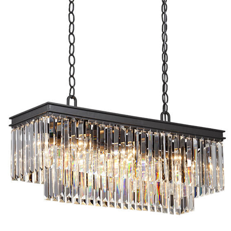 Люстра RH 1920s Odeon Clear Glass Rectangular Chandelier Black iron Длина 80 Прозрачное Стекло Черный матовый в Воронеже | Loft Concept 