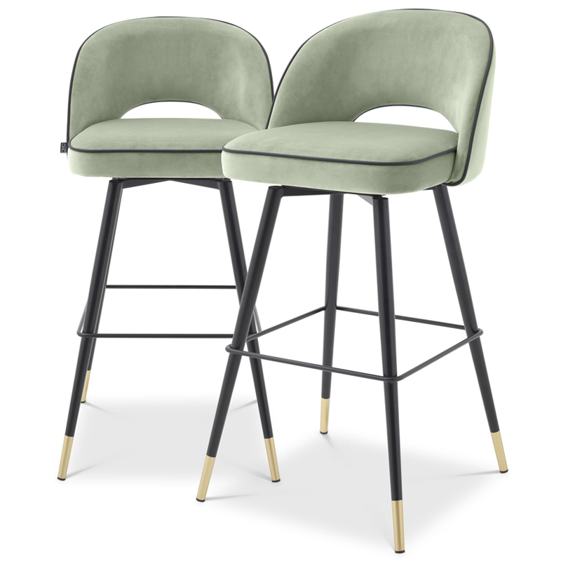 Комплект барных стульев Eichholtz Bar Stool Cliff set of 2 pistache green Черный Латунь Зеленый шалфей Комплект барных стульев Eichholtz Bar Stool Cliff set of 2 pistache green Черный Латунь Зеленый шалфей в Воронеже | Loft Concept