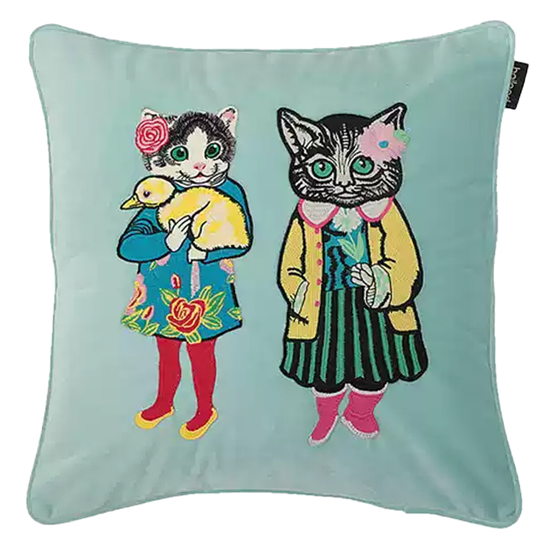 Декоративная подушка с вышивкой Стиль Gucci Two Kittens Cushion Mint Мульти Мятный Декоративная подушка с вышивкой Стиль Gucci Two Kittens Cushion Mint Мульти Мятный в Воронеже | Loft Concept