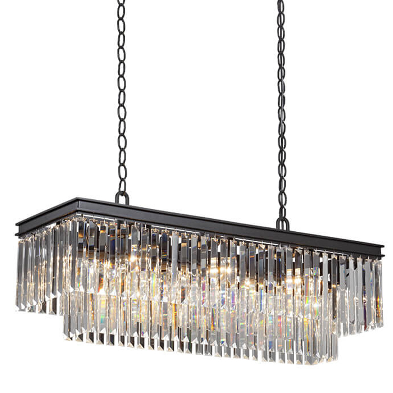 Люстра RH 1920s Odeon Clear Glass Rectangular Chandelier Black iron 100 Черный матовый Прозрачное Стекло в Воронеже | Loft Concept 