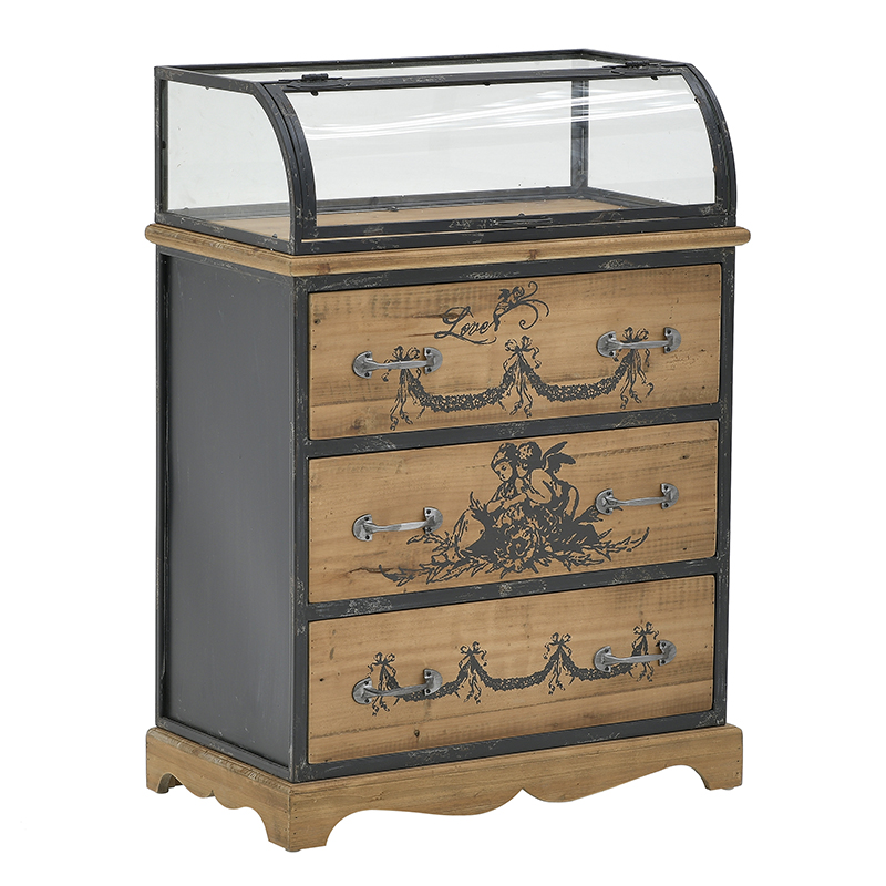 Комод со стеклянной витриной в стиле прованс Lesia Chest of Drawers Черный Коричневый в Воронеже | Loft Concept 