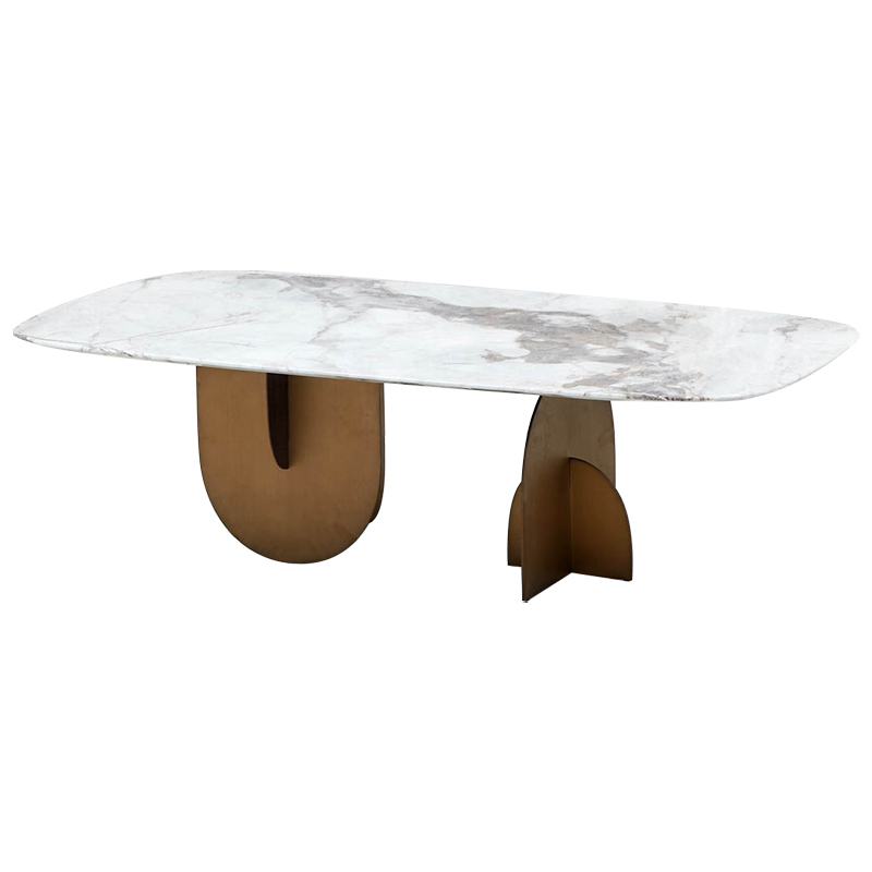 Кофейный стол Aoife Marble Dining Table Латунь Белый Мрамор Bianco Серый в Воронеже | Loft Concept 