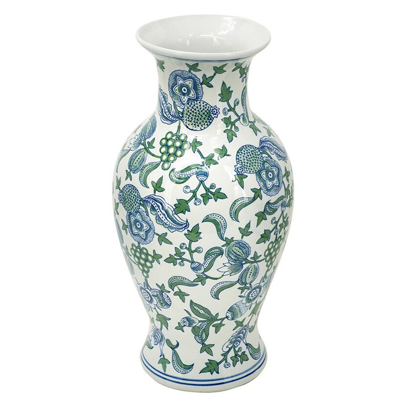 Ваза с зелено-голубым цветочным узором на белом фоне 47 см Blue & White Ornament Белый Синий Зеленый Ваза с зелено-голубым цветочным узором на белом фоне 47 см Blue & White Ornament Белый Синий Зеленый в Воронеже | Loft Concept