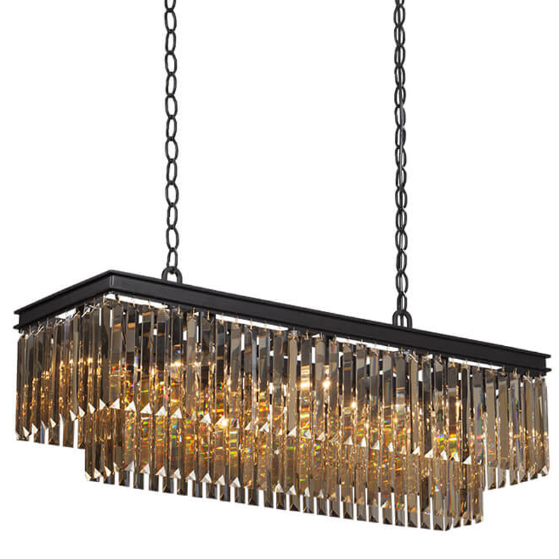 Люстра Odeon Amber Glass Rectangular Chandelier Black iron Янтарное стекло длина 100 Черный матовый в Воронеже | Loft Concept 