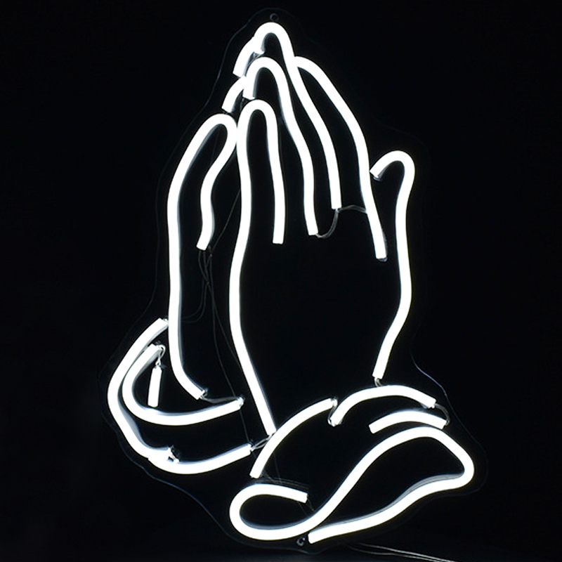 Неоновая настенная лампа Praying Hands Neon Wall Lamp Белый Прозрачный в Воронеже | Loft Concept 