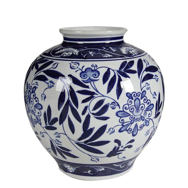 Ваза округлой формы с бело-синим цветочным орнаментом Blue & White Ornament Белый Синий Ваза округлой формы с бело-синим цветочным орнаментом Blue & White Ornament Белый Синий в Воронеже | Loft Concept