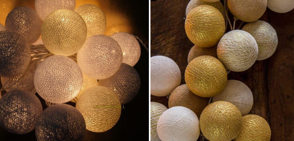 Гирлянда хлопковые фонарики Сotton Ball Gold Mix - Loft-Concept в Воронеже