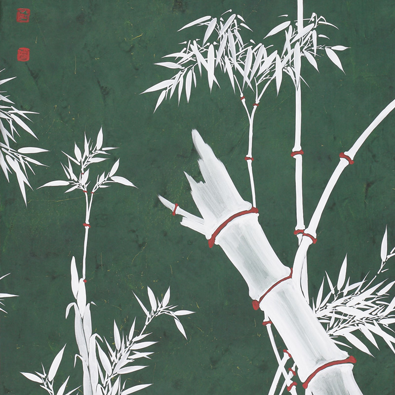 Обои ручная роспись Bamboo Argent on Edo Green painted silk Обои ручная роспись Bamboo Argent on Edo Green painted silk в Воронеже | Loft Concept