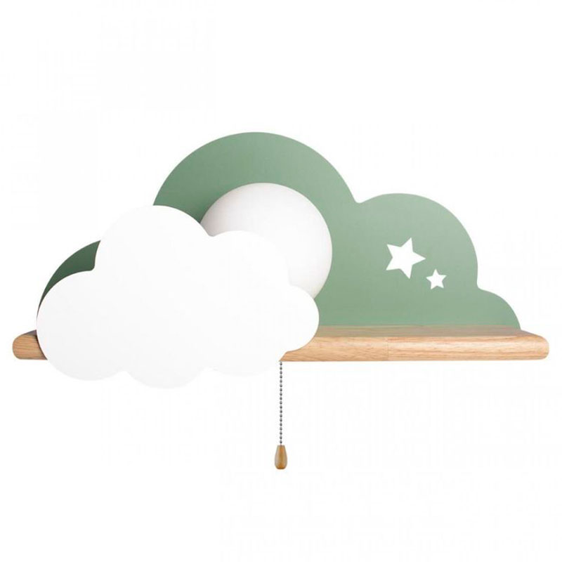 Бра с полкой зелёное Облако Wall Lamp Green Cloud Зеленый Древесина в Воронеже | Loft Concept 