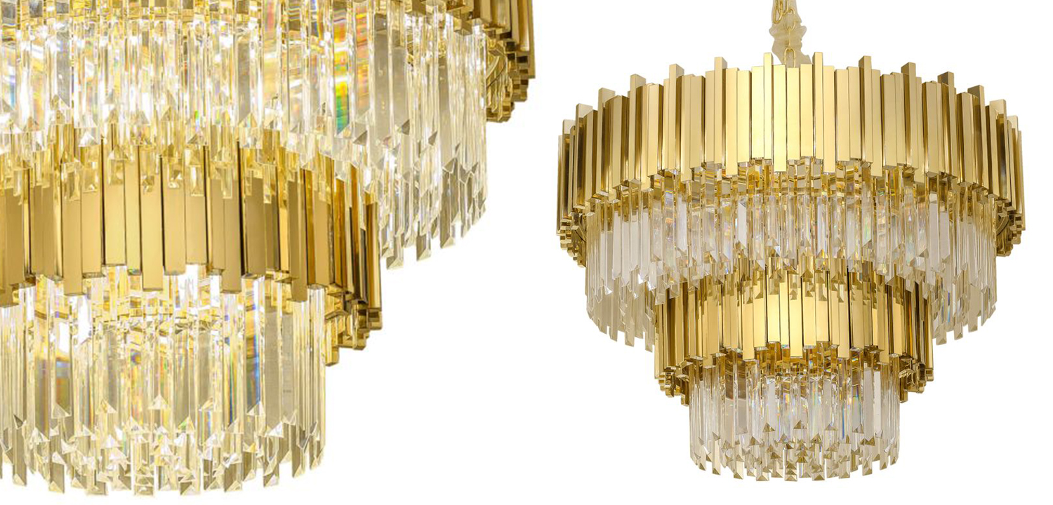 Круглая многоярусная люстра Luxxu Modern Cascade Chandelier Gold Metal Glass 80 - фото