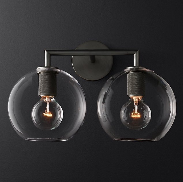 Бра RH Utilitaire Globe Shade Double Sconce Black Прозрачное Стекло Темная бронза в Воронеже | Loft Concept 