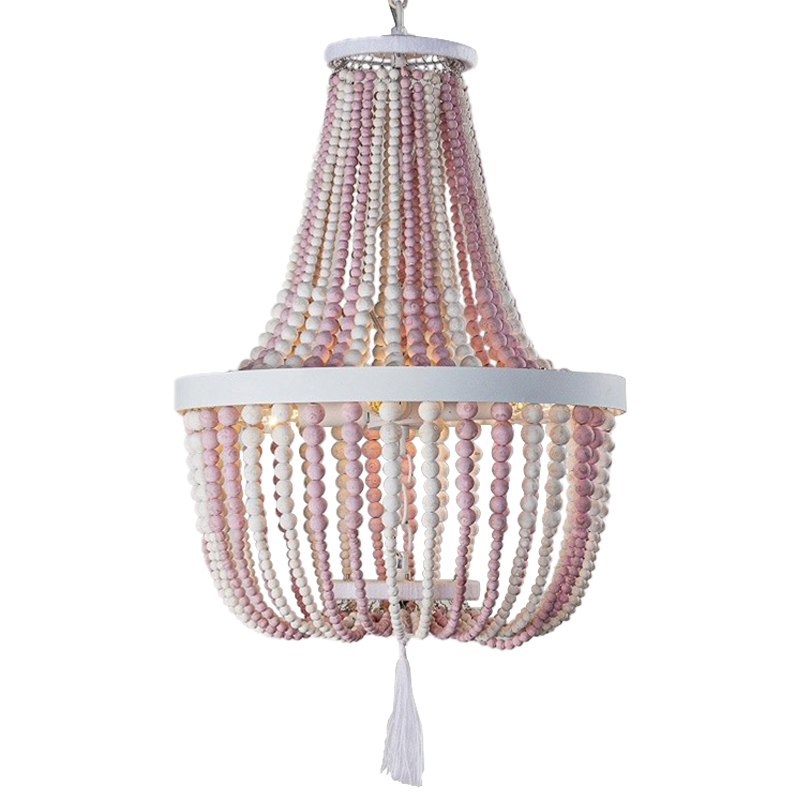 Люстра каплевидной формы украшенная круглыми бусинами розовая Wooden Pink Chandelier Белый Розовый в Воронеже | Loft Concept 