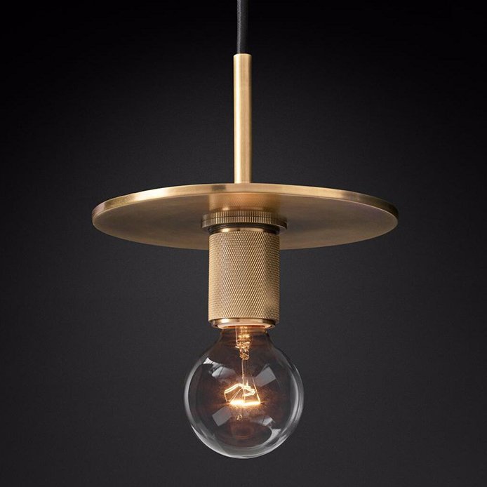 Подвесной светильник RH Utilitaire Disk Shade Pendant Brass Латунь Прозрачное Стекло в Воронеже | Loft Concept 