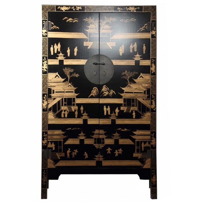 Китайский шкаф Black Gold Cabinet Low Черный в Воронеже | Loft Concept 