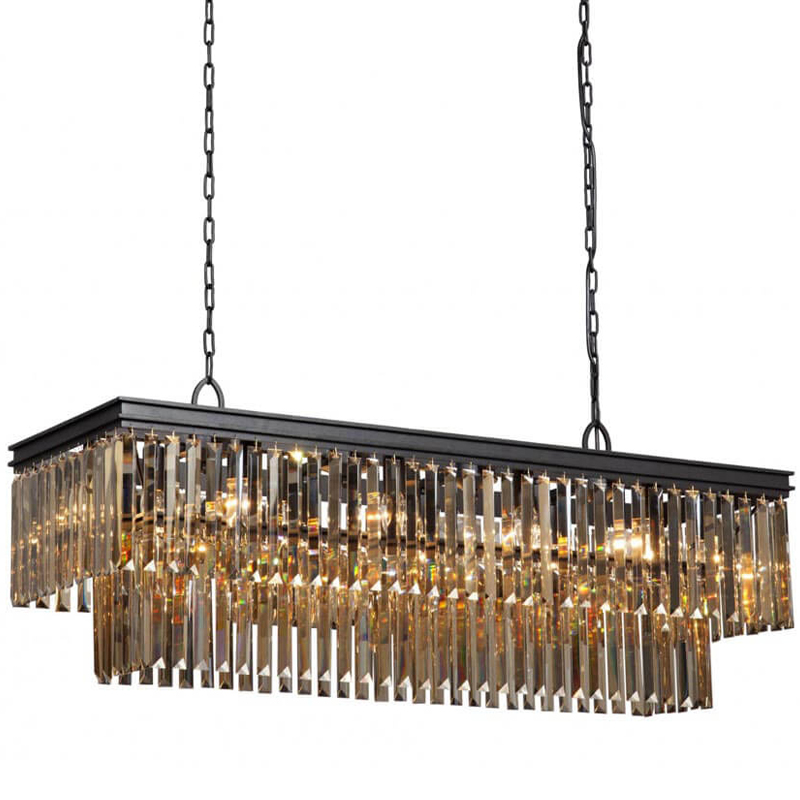 Люстра Odeon Amber Glass Rectangular Chandelier Black iron Янтарное стекло длина 120 Черный матовый в Воронеже | Loft Concept 