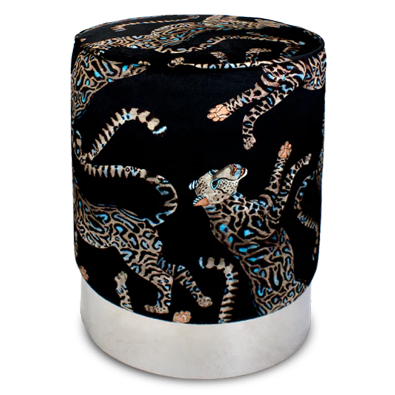 Пуф Леопарды Cheetah Kings Starry Nights Velvet Pouffe Черный Серебряный в Воронеже | Loft Concept 