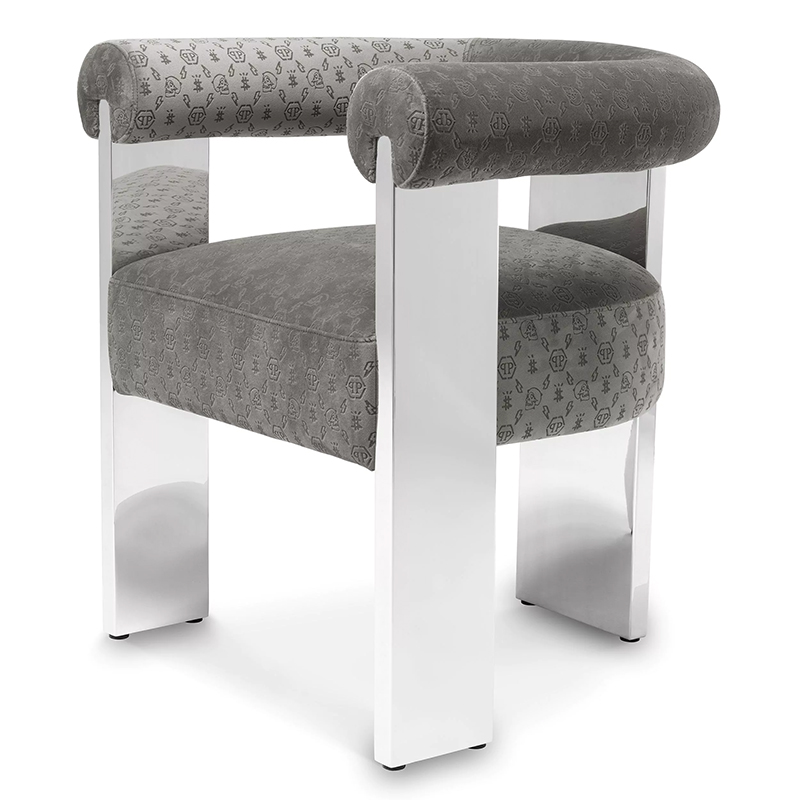 Стул Philipp Plein Dining Chair Icon Grey Серый Хром в Воронеже | Loft Concept 