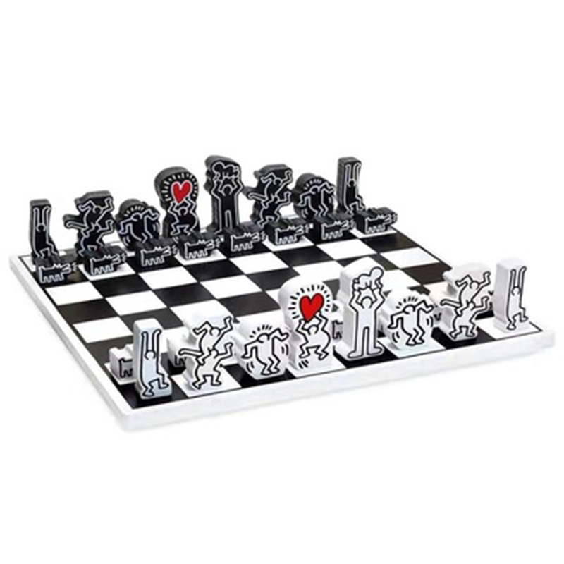 Деревянный шахматный набор Keith Haring Chess Set Белый Черный Красный в Воронеже | Loft Concept 