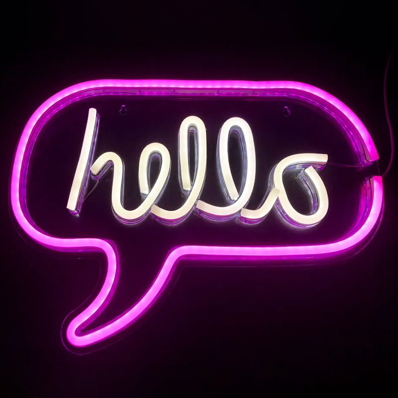 Неоновая настенная лампа Hello Neon Wall Lamp Розовый Белый в Воронеже | Loft Concept 