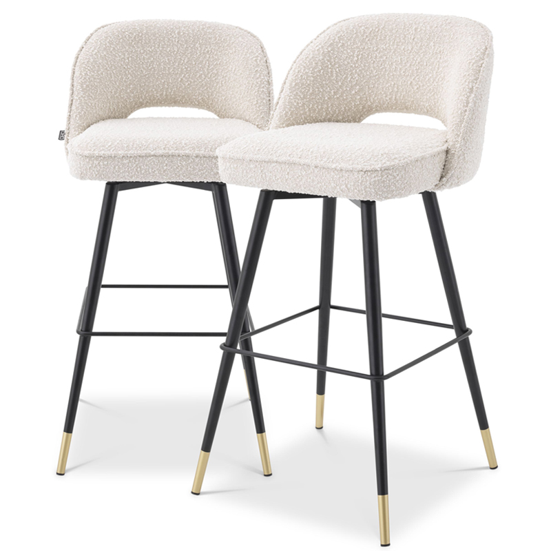 Комплект барных стульев Eichholtz Bar Stool Cliff set of 2 Boucle cream Кремовый Черный Латунь Комплект барных стульев Eichholtz Bar Stool Cliff set of 2 Boucle cream Кремовый Черный Латунь в Воронеже | Loft Concept