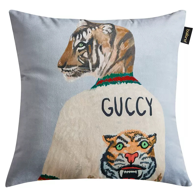 Декоративная подушка Стиль Gucci Tiger Cushion Grey Серый Мульти в Воронеже | Loft Concept 