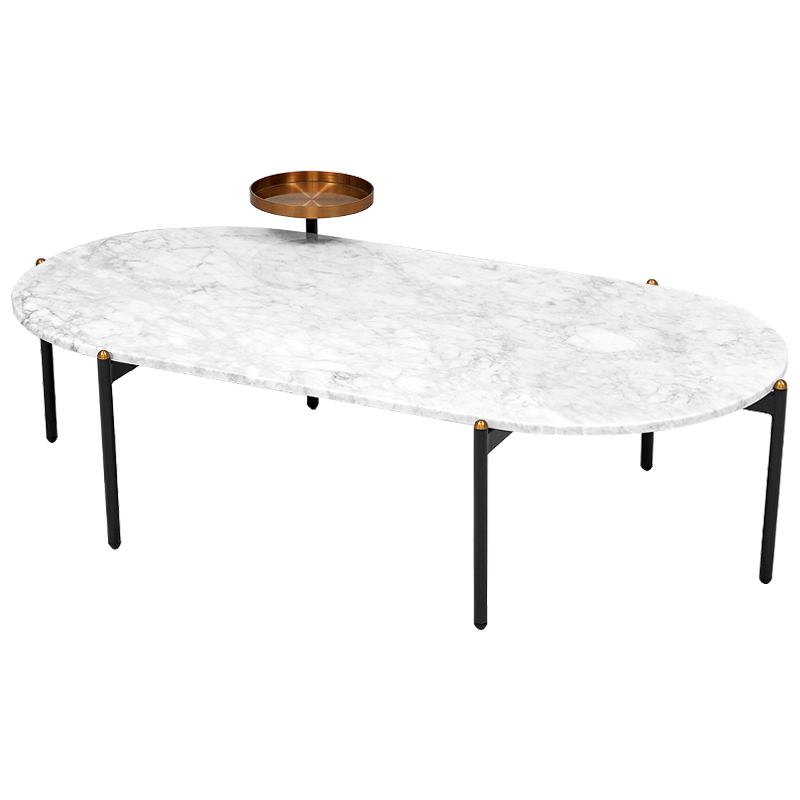 Кофейный стол с белой каменной столешницей Macias Coffee Table White Белый Черный Медь в Воронеже | Loft Concept 