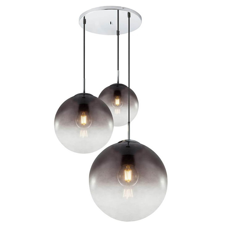 Люстра Ball Sunrise Pendant lamp smok 3 плафона Стекло Смок Хром в Воронеже | Loft Concept 