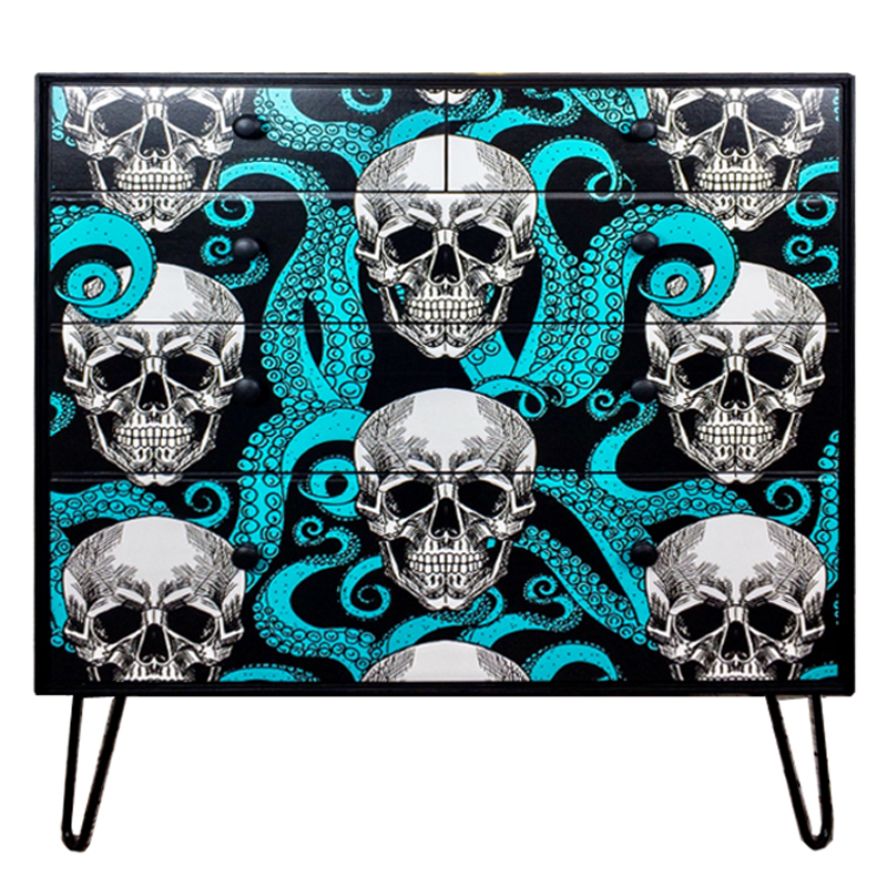 Комод с Черепами Chest of Drawers Skull and Octopus Черный Бирюзовый Комод с Черепами Chest of Drawers Skull and Octopus Черный Бирюзовый в Воронеже | Loft Concept