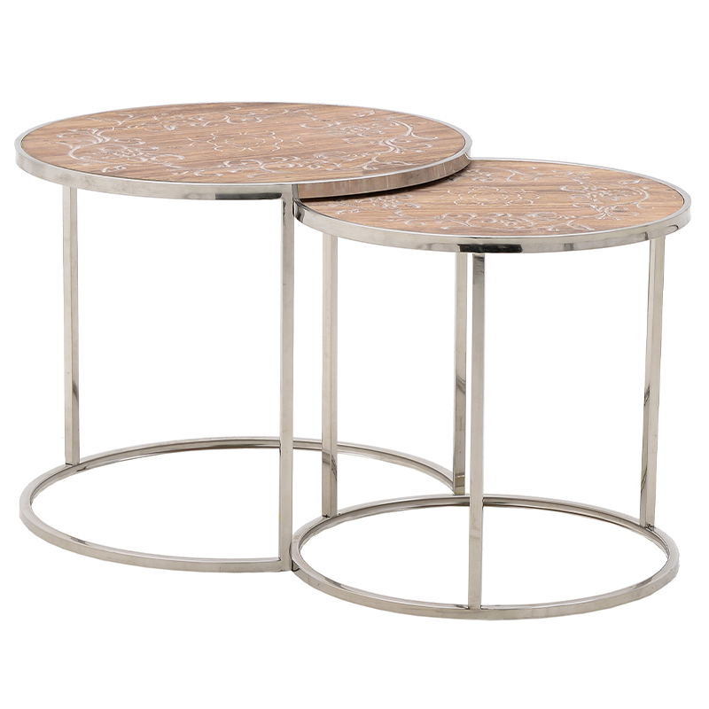 Комплект приставных столиков Malia Round Side Tables Древесина Серебряный в Воронеже | Loft Concept 