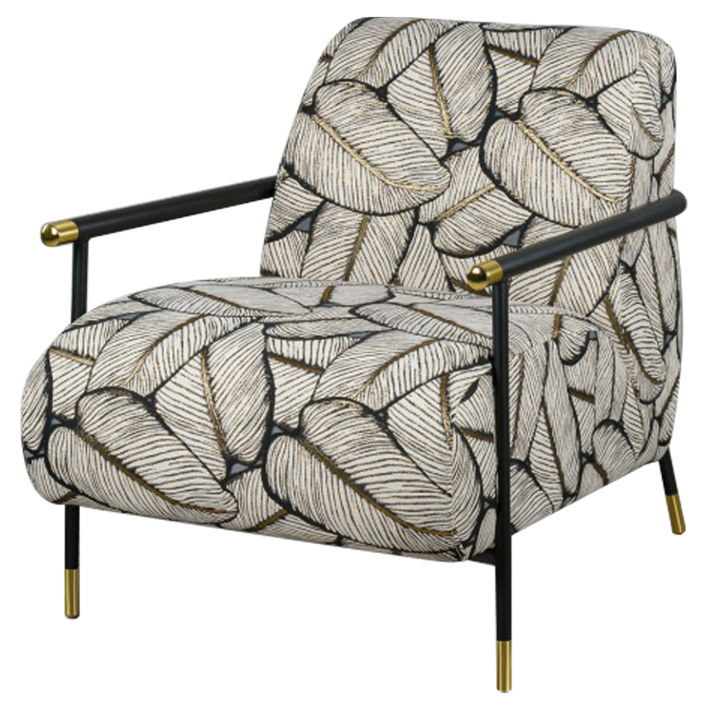 Кресло с Цветным принтом Листья Foliage Armchair Grey Серый ivory ( слоновая кость ) Черный Золотой в Воронеже | Loft Concept 