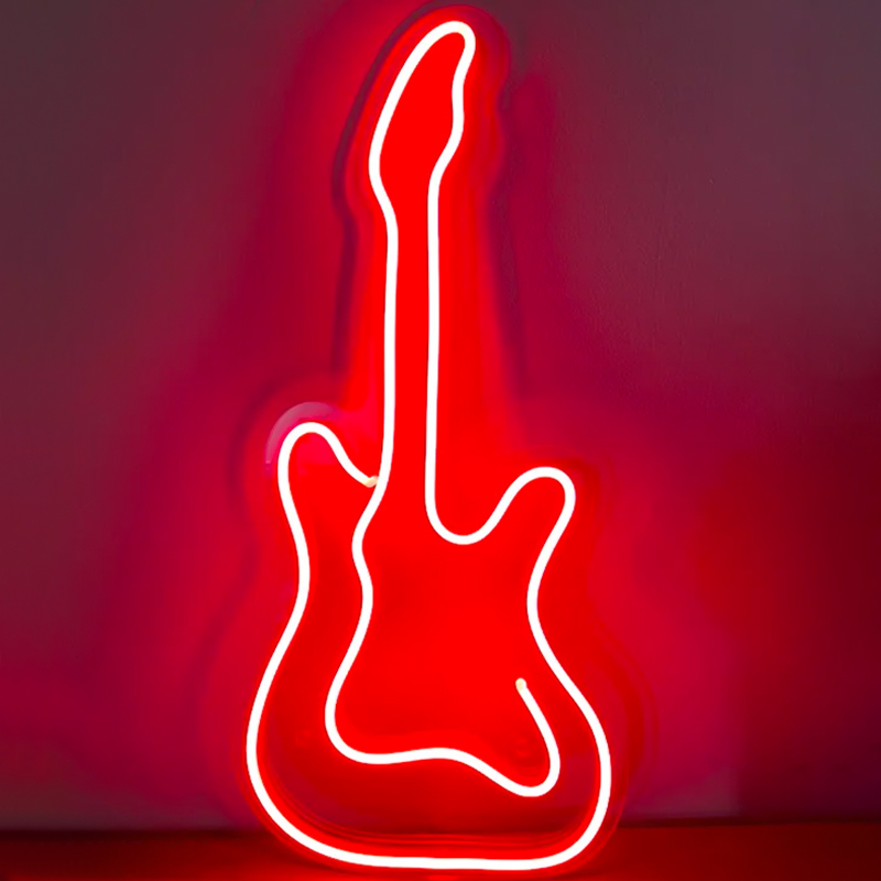 Неоновая настенная лампа Guitar Neon Wall Lamp Красный Прозрачный в Воронеже | Loft Concept 