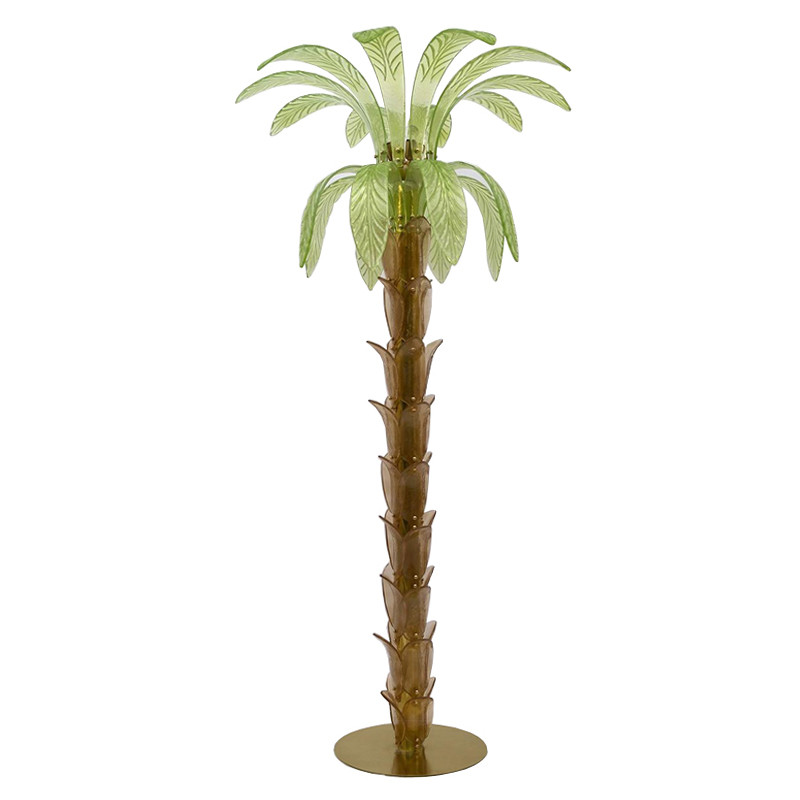 Дизайнерская Торшер Пальма из Стекла Модерн ХХ века Pair Of Murano Glass And Brass Palm Tree Floor Lamp Янтарный Прозрачный зеленый в Воронеже | Loft Concept 