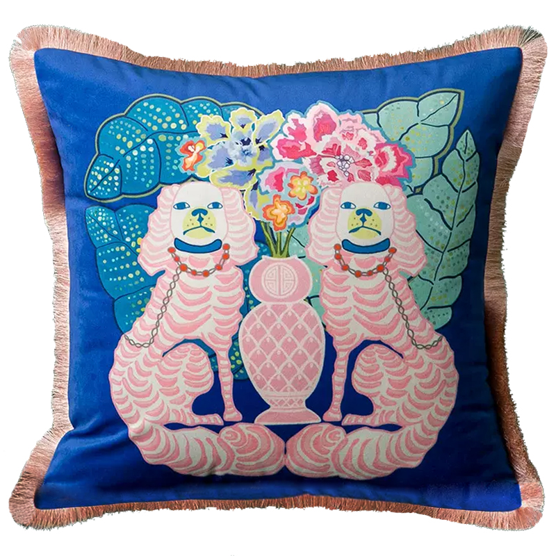 Декоративная подушка Two Pink Dogs on Blue Cushion Синий Розовый Мульти Декоративная подушка Two Pink Dogs on Blue Cushion Синий Розовый Мульти в Воронеже | Loft Concept