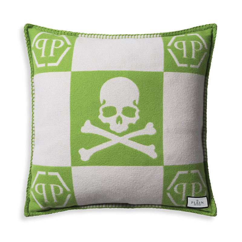 Подушка Philipp Plein Cushion Cashmere Skull 45 x 45 Green Зеленый Белый в Воронеже | Loft Concept 