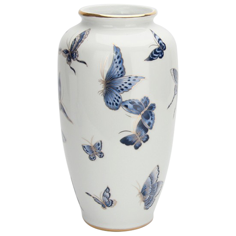 Ваза Porcelain Butterfly Blue and Gold Vase Белый Светло-синий Золотой в Воронеже | Loft Concept 