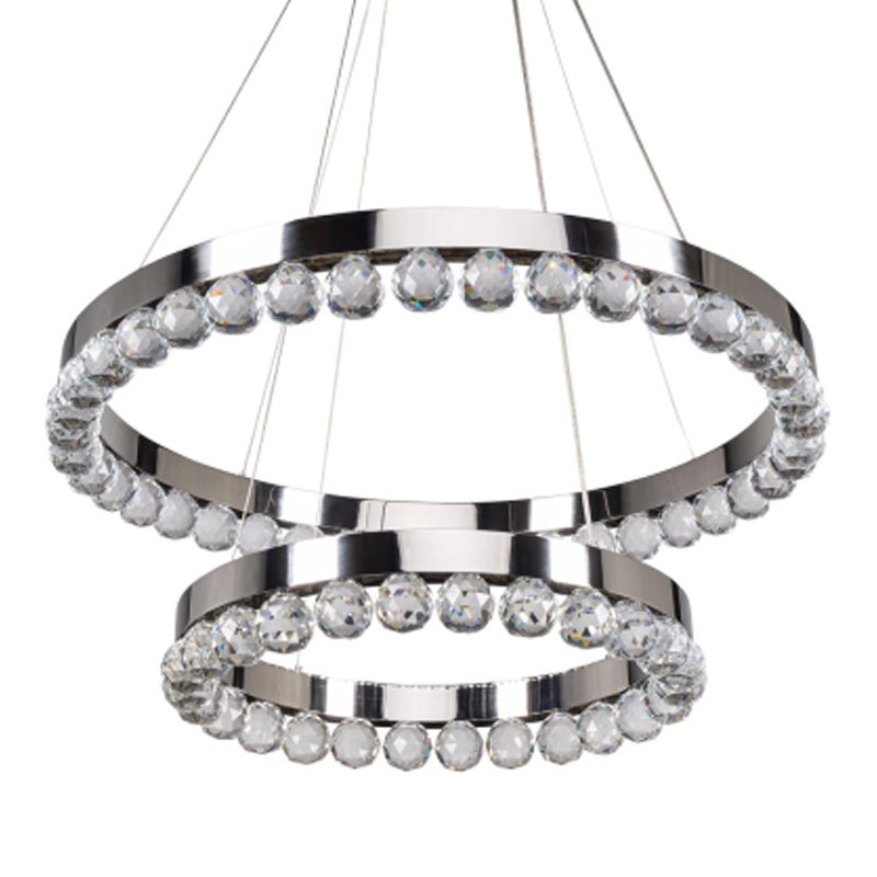 Люстра с двумя кольцами цвета хром и прозрачными хрустальными шарами по периметру Sacramento Transparent Balls Chandelier Хром Прозрачный в Воронеже | Loft Concept 