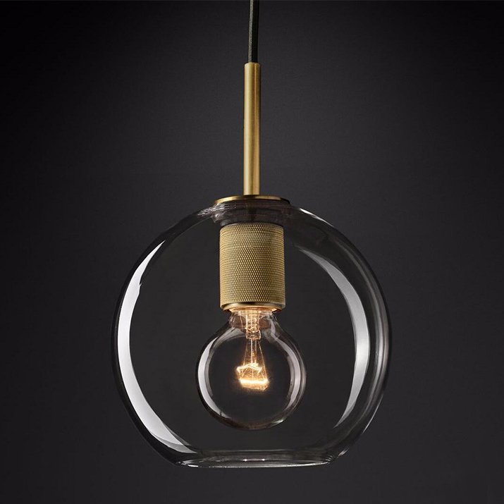 Подвесной светильник RH Utilitaire Globe Pendant Brass Латунь Прозрачное Стекло в Воронеже | Loft Concept 