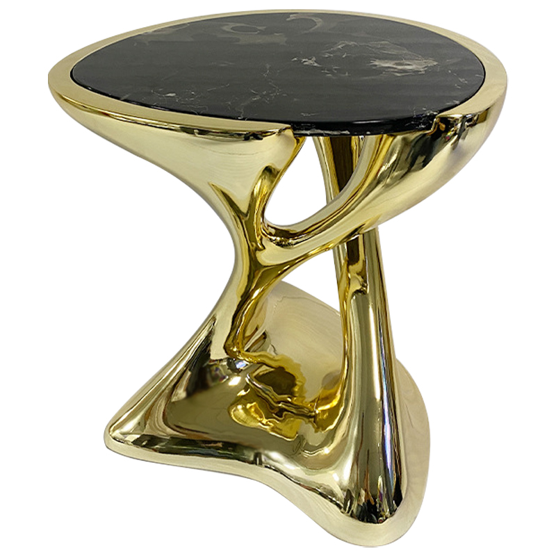 Приставной стол Molten Gold Side Table Глянцевое золото Черный Мрамор Nero в Воронеже | Loft Concept 