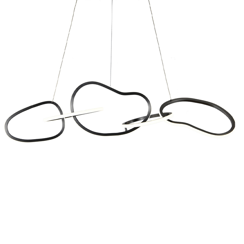 Люстра подвесная 5-ю асимметричными кольцами черного цвета Ring Horizontal Черный Белый Люстра подвесная 5-ю асимметричными кольцами черного цвета Ring Horizontal Черный Белый в Воронеже | Loft Concept
