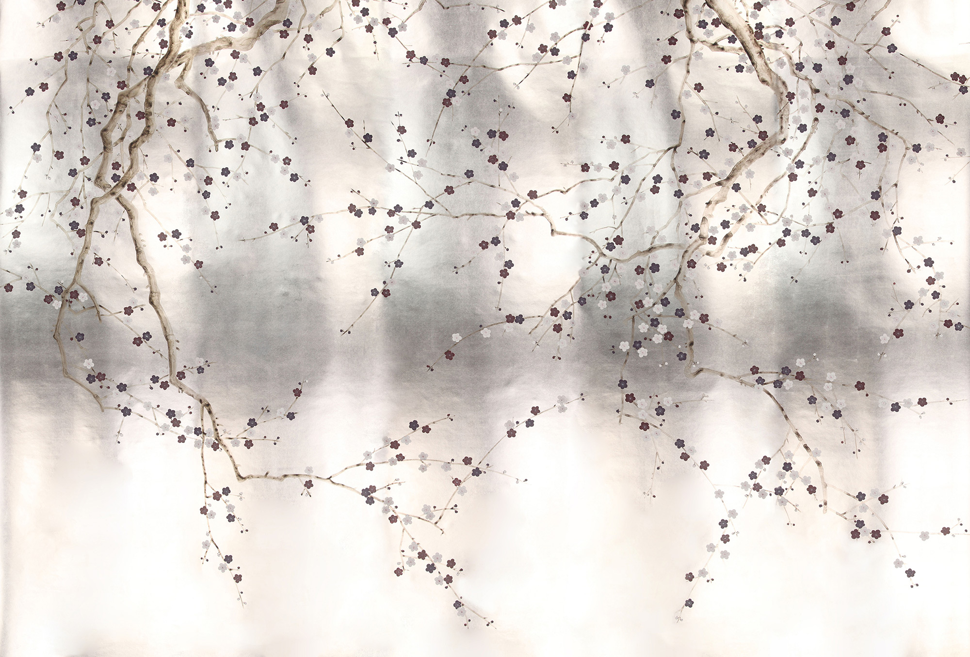 Обои ручная роспись Plum Blossom Lavender on Tarnished Silver gilded paper Обои ручная роспись Plum Blossom Lavender on Tarnished Silver gilded paper - постер Loft-Concept в Воронеже