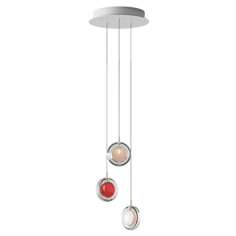 Люстра Lens 3 красный в стиле Bomma Прозрачное Стекло Красный Белый в Воронеже | Loft Concept 