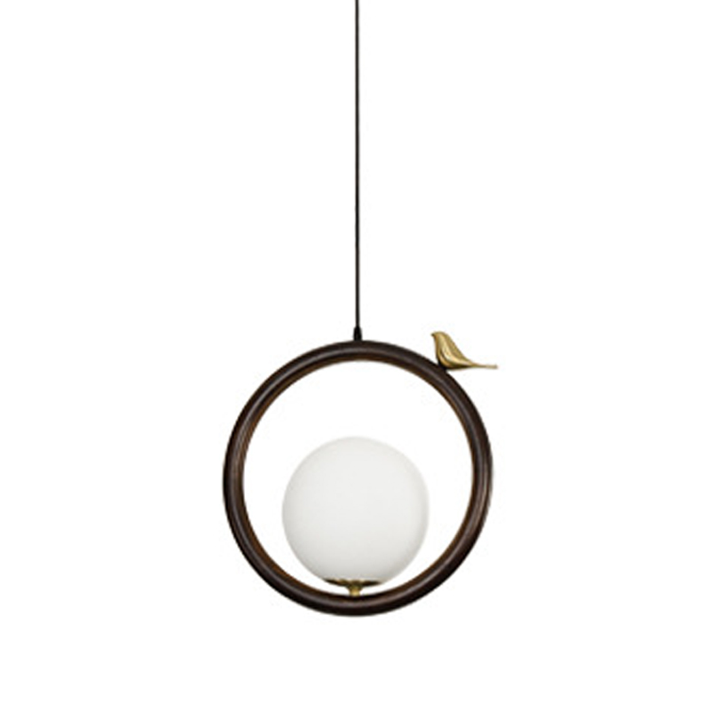 Светильник с птичкой Bird Wood Ring Hanging Lamp Латунь Белый Коричневый в Воронеже | Loft Concept 