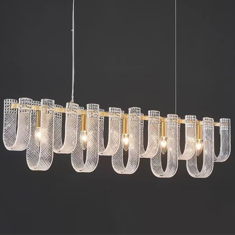 Линейная Люстра Prudence Textured Glass Linear Chandelier B Прозрачное Стекло Золотой в Воронеже | Loft Concept 