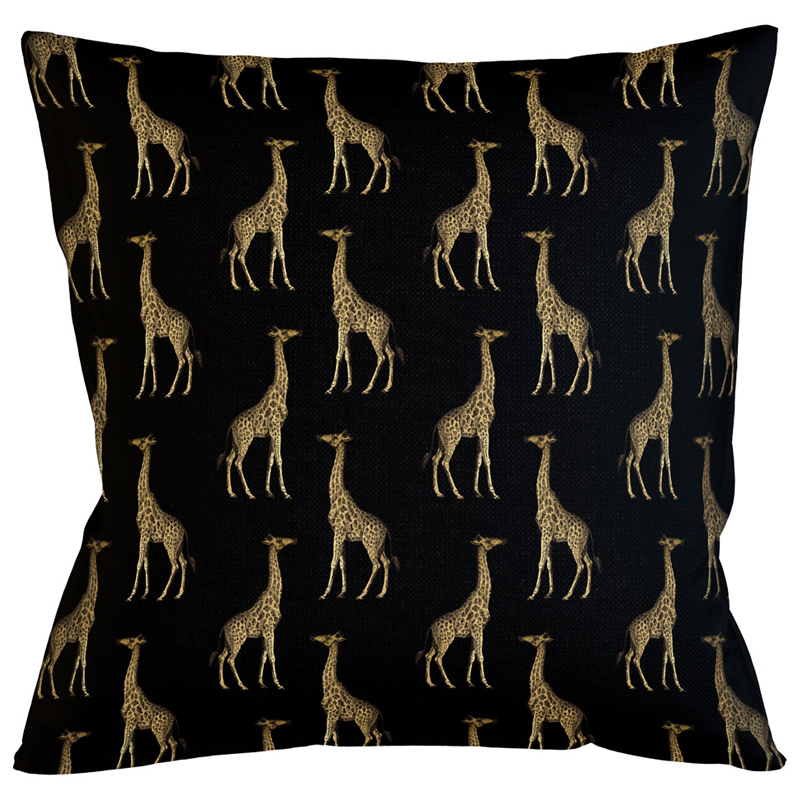 Декоративная подушка с узором из жирафов Home Safari Black Черный Коричневый Декоративная подушка с узором из жирафов Home Safari Black Черный Коричневый в Воронеже | Loft Concept