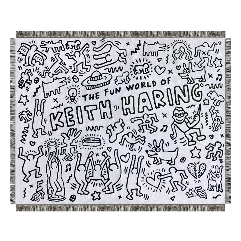 Покрывало граффити черно-белое Кит Харинг Keith Haring Bed Сover Черно-белый в Воронеже | Loft Concept 